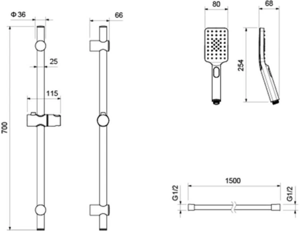 Душевой гарнитур Aquatek Лира наружного монтажа, высота 700 мм, цвет хром, комплект: стойка/лейка/шланг, нержавеющая сталь/пластик
