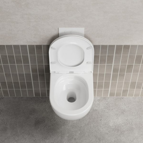 Унитаз подвесной ABBER Bequem 495х360х385 мм цвет белый, горизонтальный (прямой) выпуск, смыв торнадо, безободковый, система антивсплеск, с закрытым дном, с сиденьем микролифт, дюропласт AC1131TC