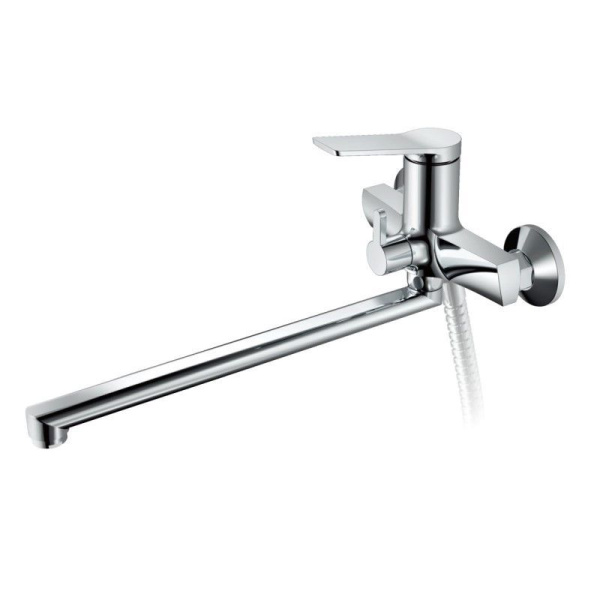 Смеситель для ванны/душа HAIBA однозахватный, хромированный, настенный, излив длинный 387 мм, поворотный, латунь, цвет хром