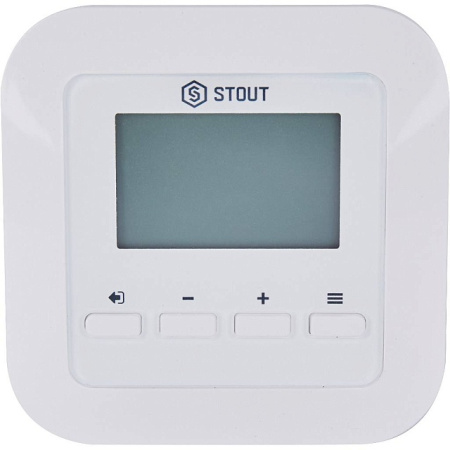 Терморегулятор STOUT TECH R-9S температурный (для L-9) проводной (белый) двухпозиционный, для систем электрического теплого пола, термостат электронный, программируемый, с жк дисплеем, аналоговый, температуры, с таймером