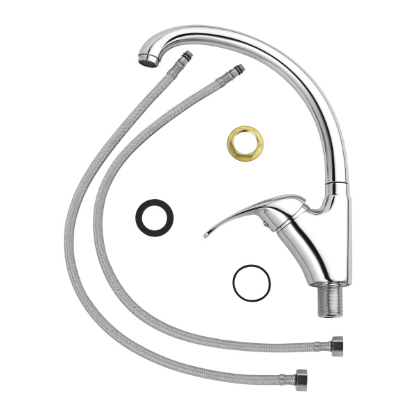 Смеситель для кухни/мойки AQUEDUC однорычажный, поворотный, керамический, длина излива 220 мм, высота 252 мм, цинк 346147