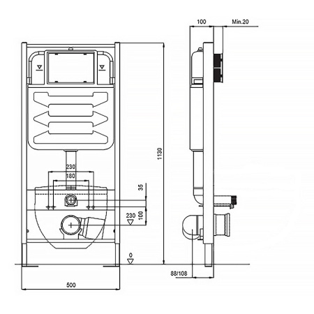 Инсталляция для подвесного унитаза AZARIO FORTE (без клавиши смыва, кнопки), система для подвесного унитаза 3/6 л AZ-100-100F