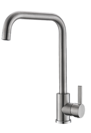 Смеситель для кухни/мойки Voda K57 однорычажный, поворотный, Г-излив, длина излива 208 мм высота 249 мм нержавеющая сталь, цвет сталь