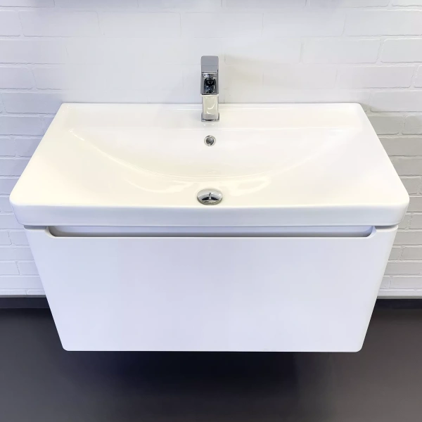 Тумба с раковиной Comforty Арзамас-80 размер 810х480х475 мм подвесная, 2 выдвижных ящика, ЛДСП/МДФ, прямоугольная, цвет белый матовый/раковина COMFORTY 4480, прямоугольная, цвет белый, встраиваемая 