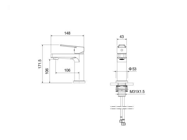 Смеситель для раковины/умывальника Aquatek Лугано однорычажный, неповоротный, фиксированный излив, длина 106 мм высота 106 мм, латунь, цвет хром