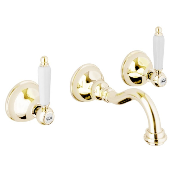 Смеситель для раковины Webert Dorian двухвентильный, настенный, неповоротный, длина 200 мм, латунь, цвет золото