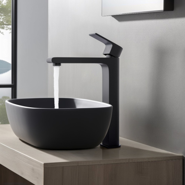 Смеситель для раковины/умывальника Aquatek Лира однорычажный, неповоротный, фиксированный, высокий, излив длина 170 мм высота 237 мм латунь, цвет матовый черный