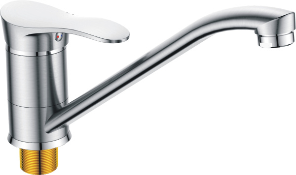 Смеситель для кухни/мойки HAIBA однозахватный, поворотный, латунный, с длинным изливом, длина 283 мм, латунь, цвет хром матовый