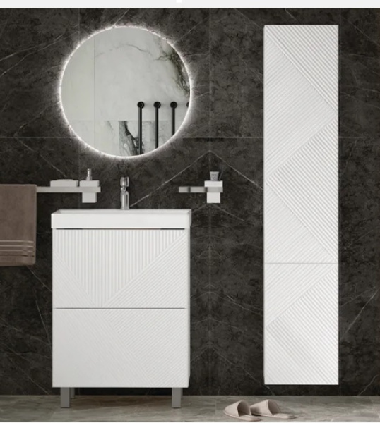 Пенал Velvex Edge 350, 350х288х1510 мм подвесной, 2 распашные дверцы, цвет белый глянец, в ванную комнату, влагостойкий, универсальный