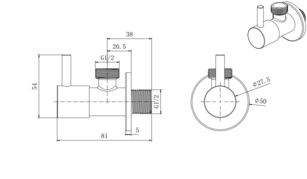 Вентиль угловой Aquatek AQ2450MB монтаж скрытый/на стену, 1/2", латунь, цвет матовый черный, переходник для подвода воды