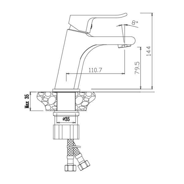 Смеситель для раковины/умывальника Olives PLAZA 16100PL однорычажный, неповоротный, керамический картридж, длина излива 110,7 мм, латунь, цвет хром 16100PL