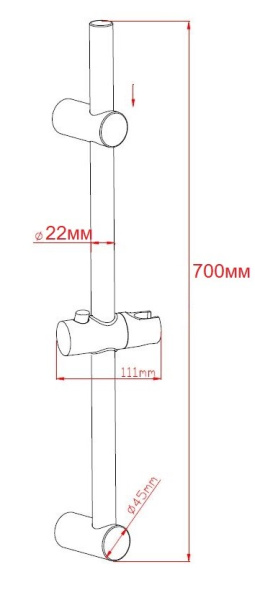 Душевая стойка Esko 70 см, хром, настенная, нержавеющая сталь, для душа/ваннойн SR725