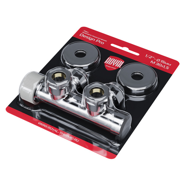 Узел нижнего подключения Royal Thermo Design Pro термостатический угловой 15мм М30х1,5 цвет хром, латунь, для нижнего подключения радиаторов RANPU11215CH