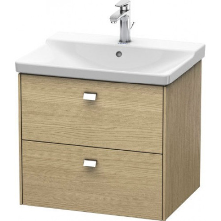Тумба под раковину Duravit Brioso, 62х47,9х56,1 см, подвесная, 2 выдвижных ящика, ДСП, цвет: дуб европейский/хром, шкафчик навесной, механизм доводчика, прямоугольная, правая/левая, в ванную комнату