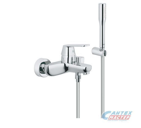 Смеситель для ванны/душа Grohe Eurosmart Cosmopolitan однорычажный, керамический, настенный, излив фиксированный 163 мм, с гибким шлангом, душем/лейкой, латунь, цвет хром, короткий, универсальный, горизонтальный, рычажный, кран, комплект, сантехника