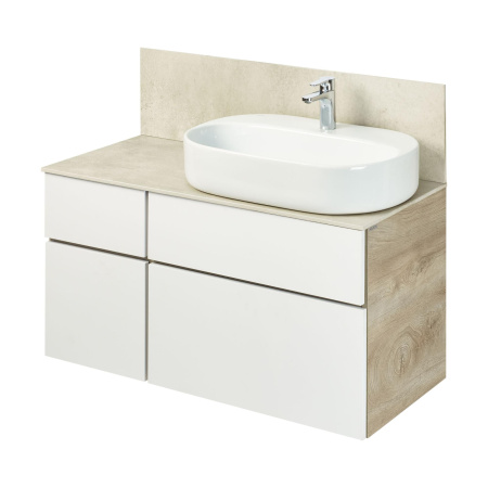 Тумба под раковину Акватон Мишель 100, 100х52х46 см, подвесная, 3 выдвижных ящика/1 распашная дверца, МДФ/ЛДСП, (под умывальник Mila 35х50), цвет: дуб эндгрейн/белый