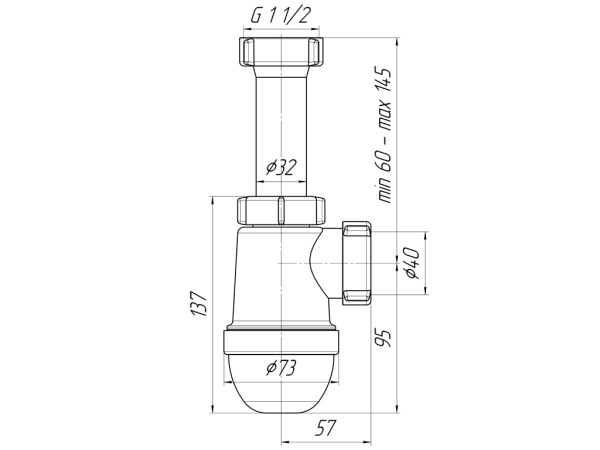 Сифон ANI (Ани пласт) 1 1/2"*40 бутылочный, без выпуска, без гофры, цвет белый, полипропилен, для мойки