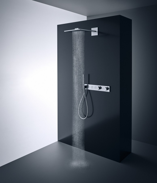 Верхний душ AXOR ShowerSolutions 300/300 2jet, с держателем, настенный монтаж, квадратный, с 2 режимами, размер 30х30 см, металлический, цвет: полированный черный хром, для душа/ванной