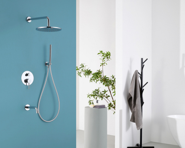 Душевая система ABBER Wasser Kreis скрытого монтажа, цвет хром, комплект: однорычажный смеситель/излив/тропический душ (с верхней лейкой)/лейка/шланг