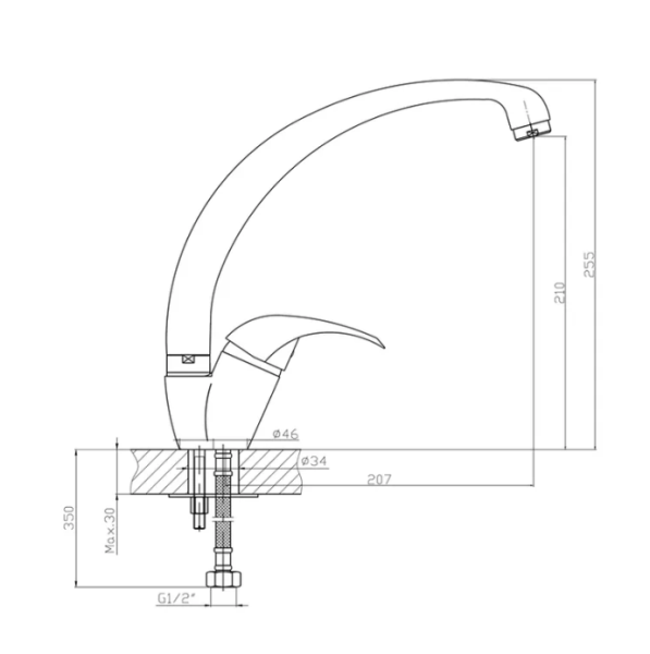 Смеситель для кухни/мойки Haiba Лайт HB4115 однорычажный, керамический, с поворотным изливом, латунь, цвет хром, кухонный, хромированный