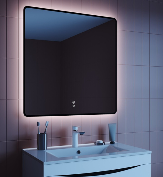 Зеркало IDDIS Cloud, 80х80х3 см с LED/ЛЕД-подсветкой, прямоугольное, с антизапотеванием, выключатель сенсорный, для ванны, навесное/подвесное/настенное