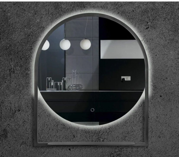 Зеркало Armadi Art Vallessi с подсветкой 80х90 см алюминий, МДФ, цвет: антрацит, круглое, с полочкой, с подсветкой LED (ЛЭД) по периметру, сенсорный выключатель, антизапотевание