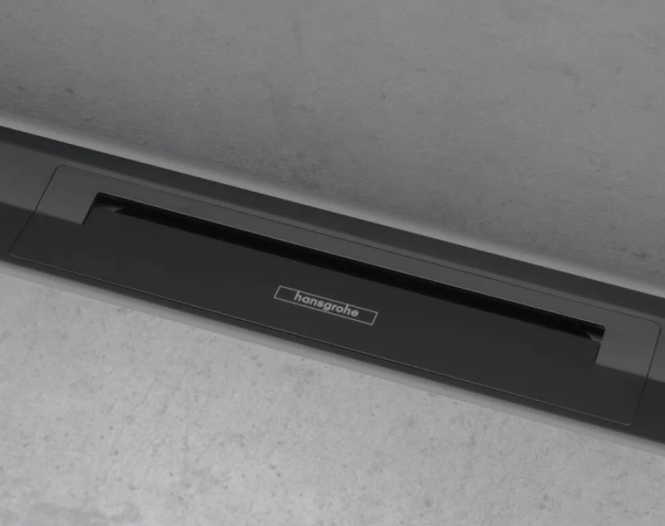 Решетка Hansgrohe RainDrain Flex 100, для пристенного монтажа, для душевого трапа, укорачиваемая, 100х7,6 см, цвет матовый черный, для душа в пол, нержавеющая сталь, прямоугольная
