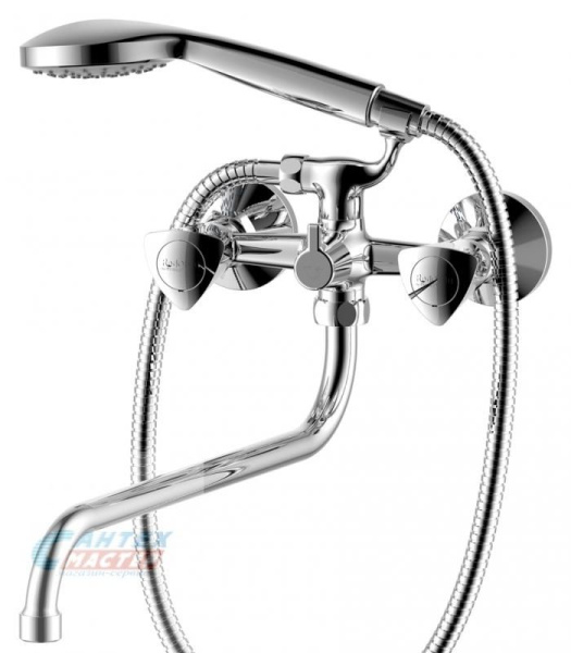 Смеситель для ванны/душа Damixa RedBlu Object двухвентильный, керамический, настенный, излив поворотный 350 мм, с гибким шлангом, душем/лейкой, латунь хром