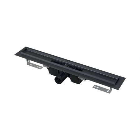 Водоотводящий желоб Alcaplast APZ101BLACK-750 с порогами для перфорированной решетки, черный-матовый, низкий, горизонтальный сток, 750 мм Водоотводящий желоб Alcaplast APZ101BLACK-750 с порогами для перфорированной решетки, черный-матовый, низкий, горизонтальный сток, 750 мм