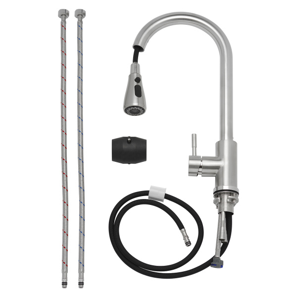 Смеситель для кухни/мойки AQUEDUC однорычажный, поворотный/выдвижной, керамический, длина излива 205 мм, высота 210 мм, нержавеющая сталь 345328