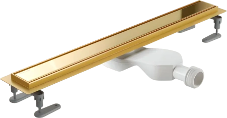 Душевой трап Excellent Stilio Gold 60, решетка декоративная, цвет золото, для душа в полу, с  гидрозатвором, горизонтальный выпуск, нержавеющая сталь, прямоугольный