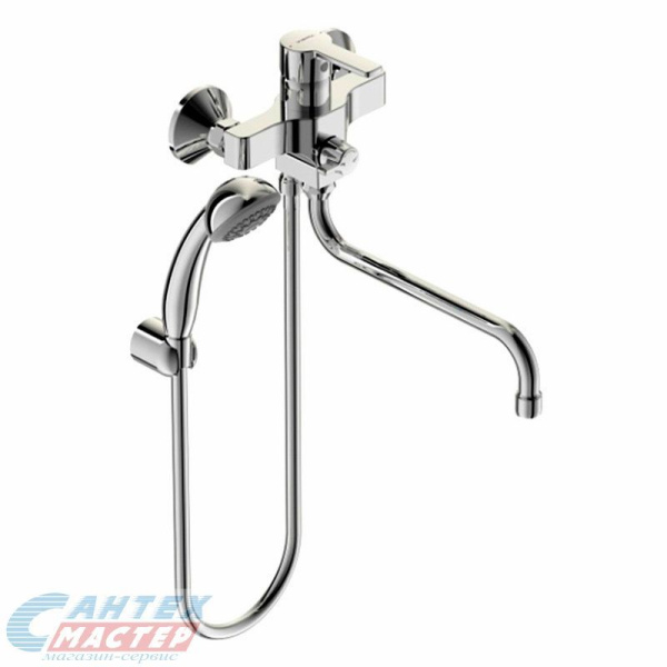 Смеситель для ванны/душа Vidima Уно однорычажный, керамический, настенный, излив 250 мм, с гибким шлангом, душем/лейкой, латунь, цвет хром, длинный, универсальный, горизонтальный, рычажный, кран, комплект, сантехника, размер, характеристики