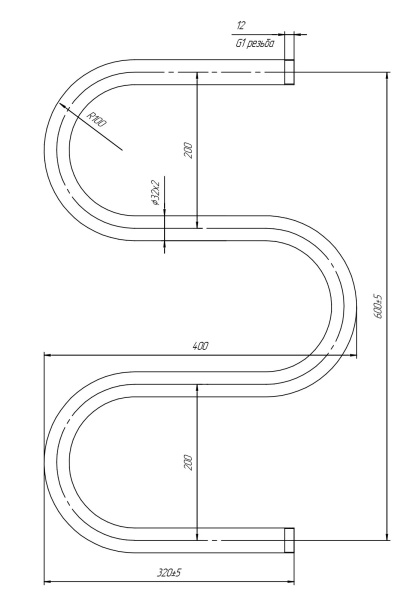Полотенцесушитель 600х320 мм Indigo M MWG60-32 1" дюйм. водяной, боковое подключение м/о 600, из нержавеющей стали, форма М-образные MWG60-32