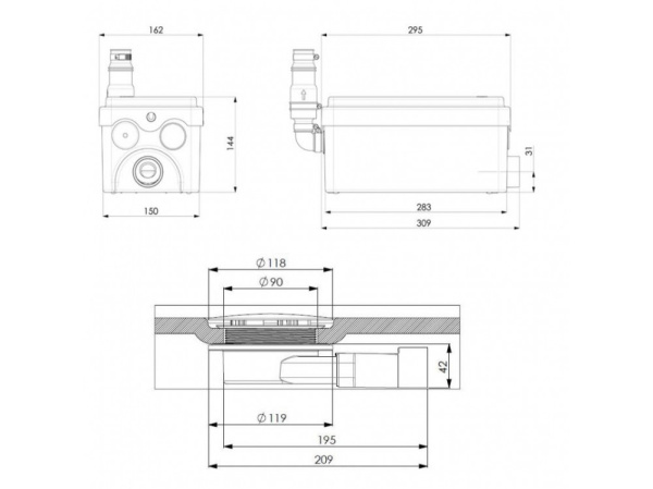 Насосная канализационная установка (Сололифт) SFA SANIDOUCHE Flat
