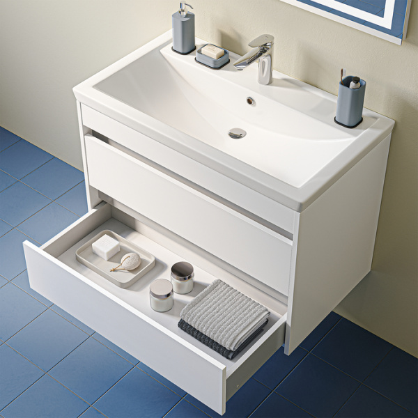 Тумба c раковиной IDDIS Zodiac X, 784х441х542 мм, подвесная, 2 выдвижных ящика, ЛДСП/раковина накладная, прямоугольная, цвет белый, санфарфор, отверстие под смеситель ZDX80W0i95K