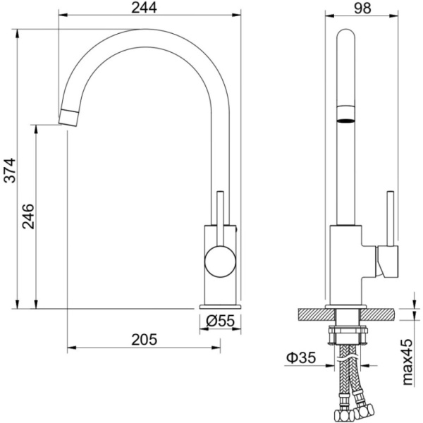 Смеситель для кухни/мойки Aquatek Европа однорычажный, поворотный, латунный, длина излива 205 мм, цвет шлифованное золото