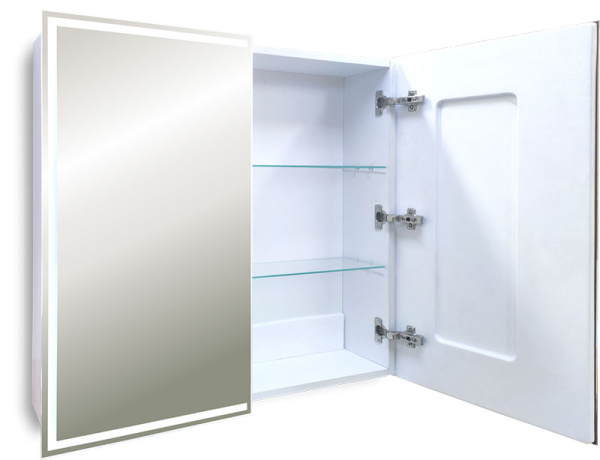Зеркальный шкаф Silver Мirrors Sides, 80,5х80 см, навесной, цвет белый, зеркало с подсветкой LED/ЛЭД, сенсорный выключатель, с 2 распашными дверцами/двухстворчатый