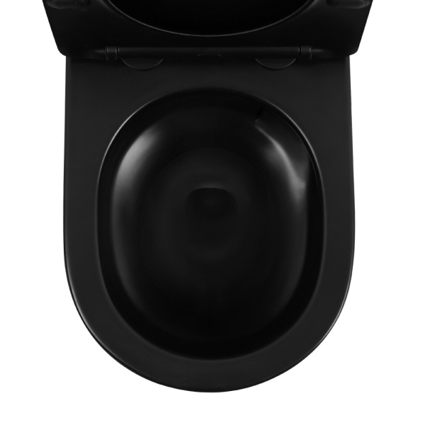 Унитаз подвесной ABBER Bequem 490х355х360 мм цвет черный матовый, горизонтальный (прямой) выпуск, система антивсплеск, смыв торнадо, безободковый, с сиденьем микролифт, дюропласт, под скрытый бачок AC1100TMB