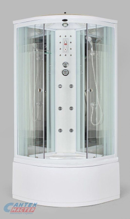 Душевая кабина 85х85х220 см Niagara Ultra поддон высокий, полукруглая, угловая, дверцы прозрачные с рисунком, заднее стекло зеркальное, с верхним душем, с гидромассажем, электронная, смеситель, профиль, прозрачное стекло, белая, закрытая