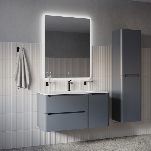 Зеркало IDDIS Uniq 100х80/80х100 см универсальное, с LED/ЛЕД-подсветкой 3в1, два навеса, прямоугольное, выключатель сенсорный, для ванны, навесное/подвесное/настенное