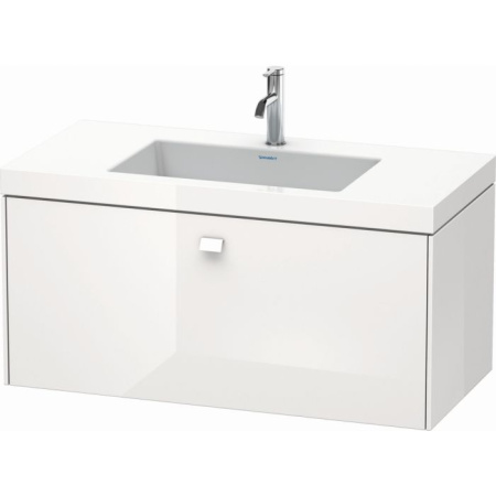 Тумба c раковиной Duravit Brioso, 100х48х50,2 см, подвесная, 1 выдвижной ящик, ДСП, цвет: белый глянец /Vero Air, мебельная, прямоугольная, цвет белый, фарфоровая, без отверстия под смеситель, без перелива