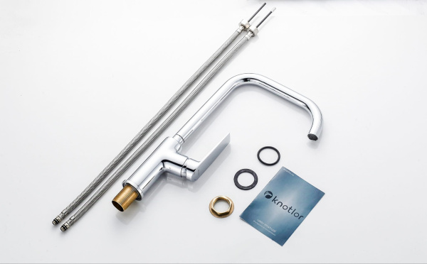 Смеситель для кухни/мойки Knotlor Muse однорычажный, поворотный, Г-излив высокий, длина излива 204 мм, латунь, цвет хром