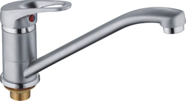 Смеситель для кухни/мойки HAIBA однозахватный, поворотный, латунный, с длинным изливом, длина 234 мм, латунь, цвет хром матовый