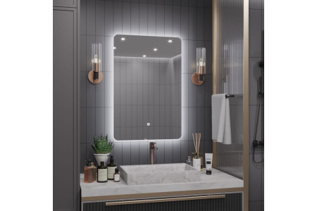 Зеркало АураМира Энея, 120х90 см, с LED/ЛЕД-подсветкой, прямоугольное, выключатель сенсорный, с диммером, для ванны, навесное/подвесное/настенное