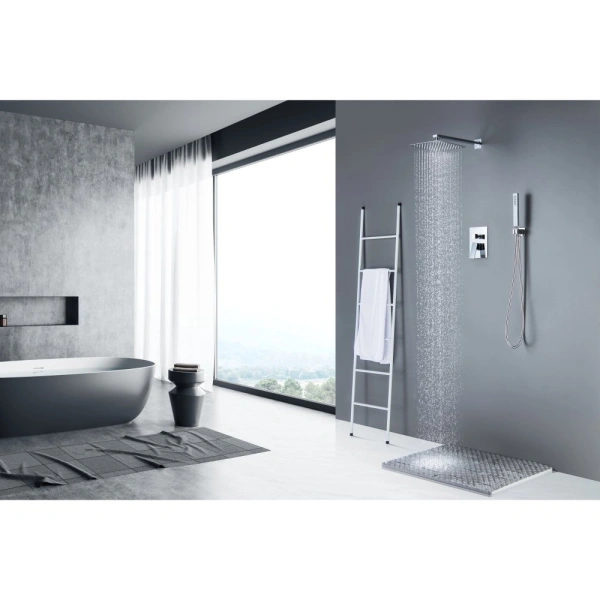 Душевая система Aquatek Либра 3 в 1 встраиваемая, цвет хром, комплект: смеситель/тропический душ (с верхней лейкой)/лейка/шланг, латунь, скрытого монтажа