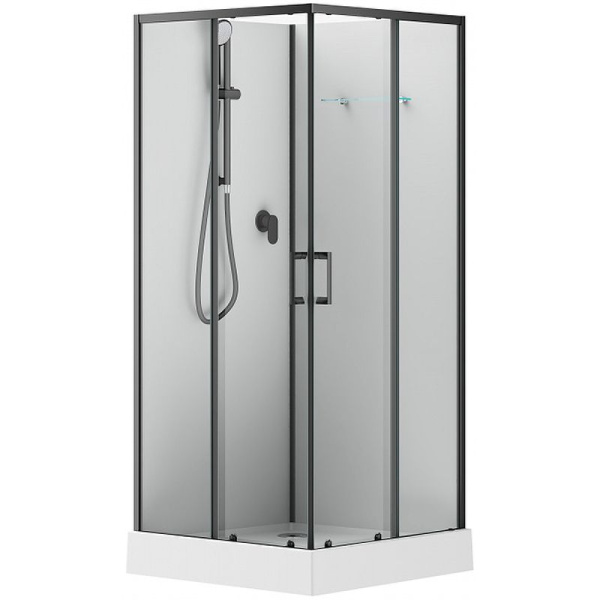 Душевая кабина 90x90x202 см Aquanet Passion EVO R 90  Black поддон низкий, квадратная, угловая, стекло прозрачное, заднее белое, профиль черный, без гидромассажа, без крыши