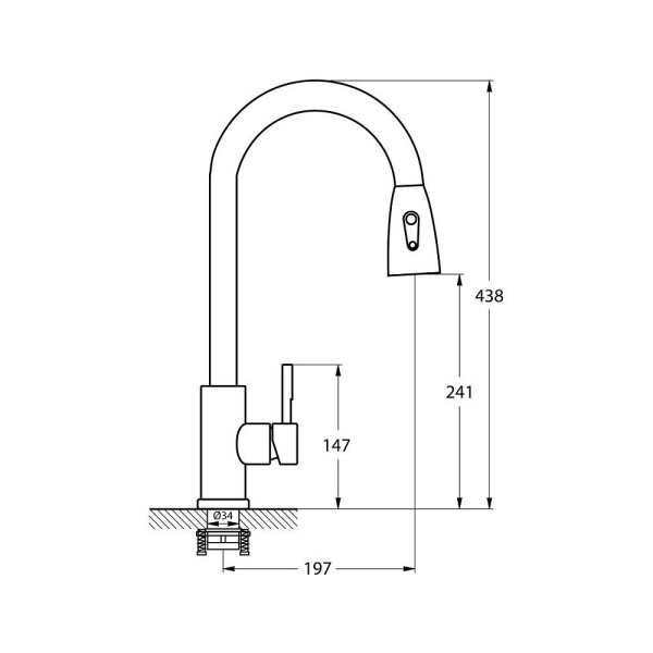 Смеситель для кухни/мойки G-lauf ZAP4-H090 однорычажный, поворотный излив и режимом "душ" длина 197 мм, керамический, нержавеющая сталь, цвет нержавеющая сталь