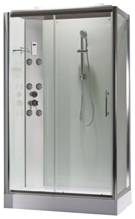Душевая кабина 80х120х217 см Evolution Omega-3 L, BandHours (левая) поддон низкий, прямоугольная, угловая, с гидромассажем, с верхним душем, смеситель, профиль хром , прозрачное стекло, белая, закрытая