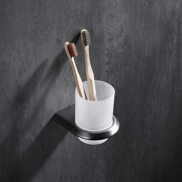 Стакан ABBER Nord для зубных щеток, с держателем, настенный, нержавеющая сталь/стекло, в ванную, цвет стекло матовое/никель AA1556NG