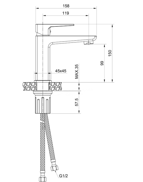 Смеситель для раковины/умывальника Olives Navarra 25100NR однорычажный, неповоротный, керамический, длина излива 119 мм, латунь, цвет хром